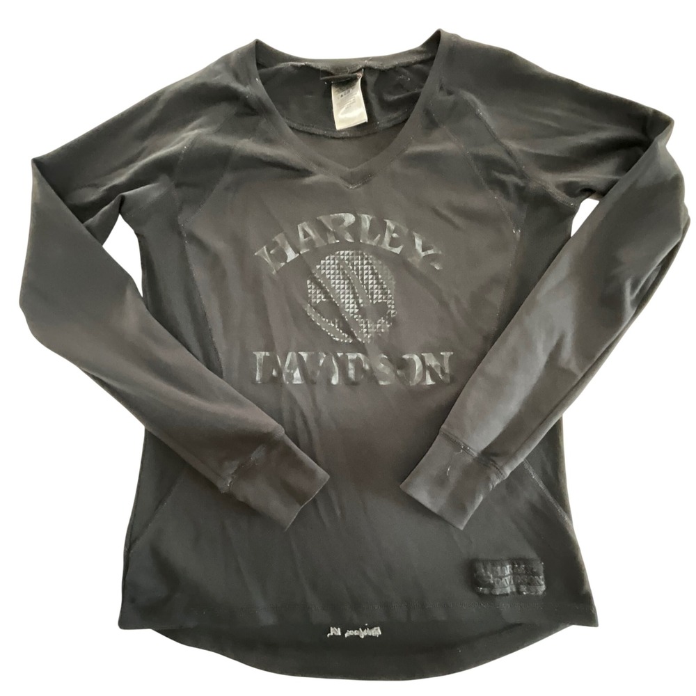 Harley Davidson Fairfax VA Black Long Sleeve V Neck Med Shirt Womens